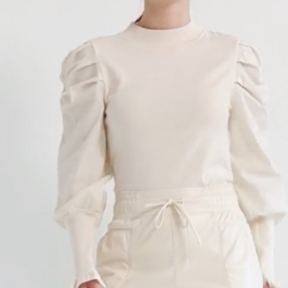 Melissa Nepton Puff Sleeve Fitted Sweater Style Blouse